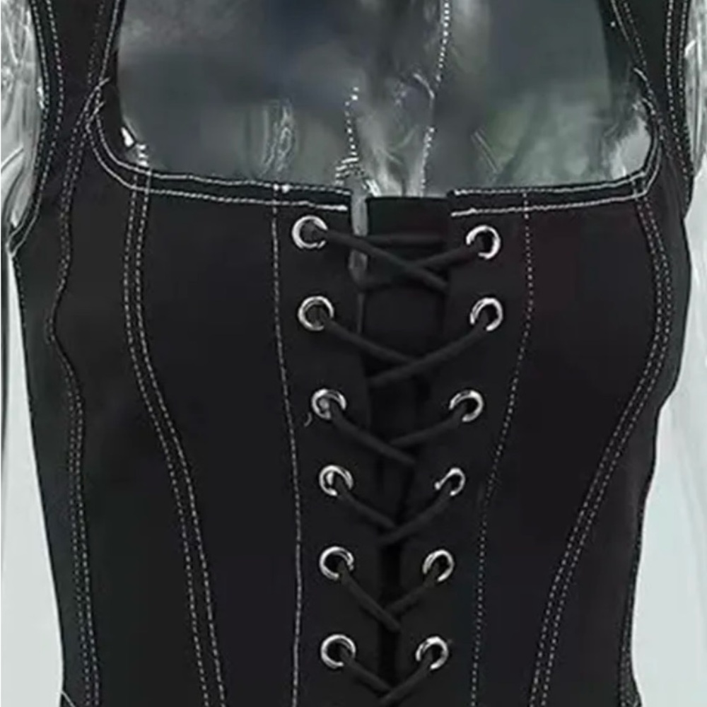Black lace up corset tank top